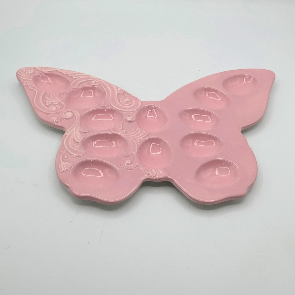 Vintage Ganz PRETTY PASTEL PINK Butterfly Shaped Deviled Egg Platter Easter Eggs